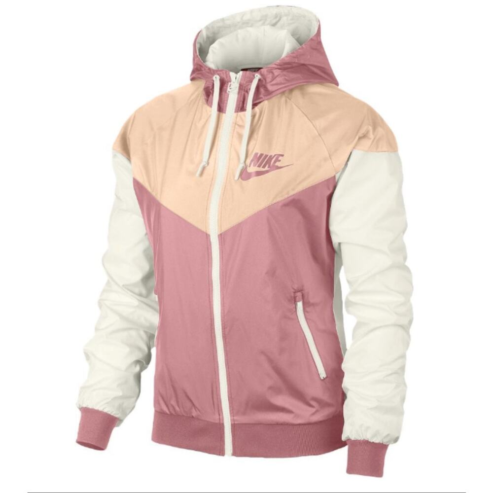 RARE Nike Women’s Colorblock Windbreaker Jacket Pink & White Sz Small Athleisure
